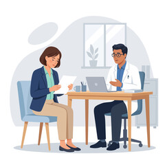 Obraz premium Doctor Consults Patient in Office, Discussing Medical Results, Professional Healthcare Illustration