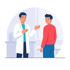 Fototapeta premium Doctor talking to patient in clinic, illustration of medical consultation, healthcare concept