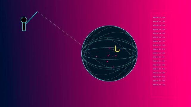 A phishing vector simulation is displayed on a screen with digital globe nodes and human figure interface elements glowing in magenta and purple gradient light