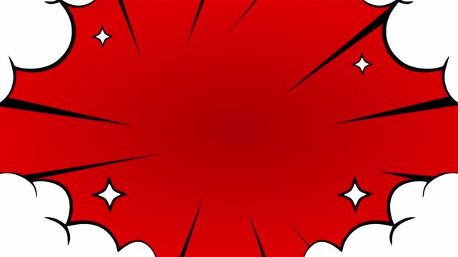 Vibrant Comic Style Red Background With Explosive Speed Lines and Cloud Accents for Dynamic Action Graphics