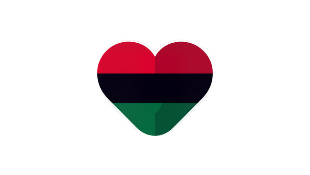 Isolated vibrant Pan-African flag colored heart symbol of love, pride, heritage, and unity.