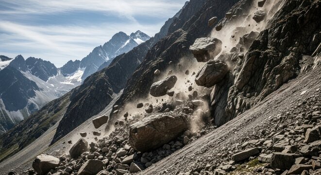 Massive rockfall and landslide on a steep mountain slope