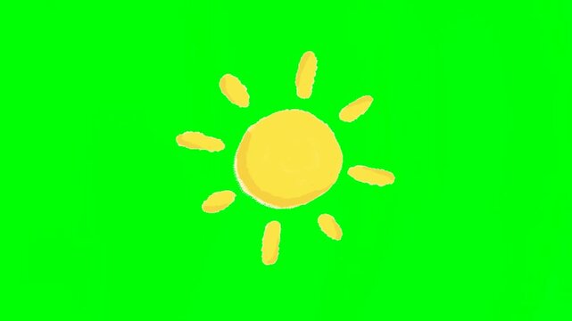 Hand Drawn Cute Sun Animation on Green Screen