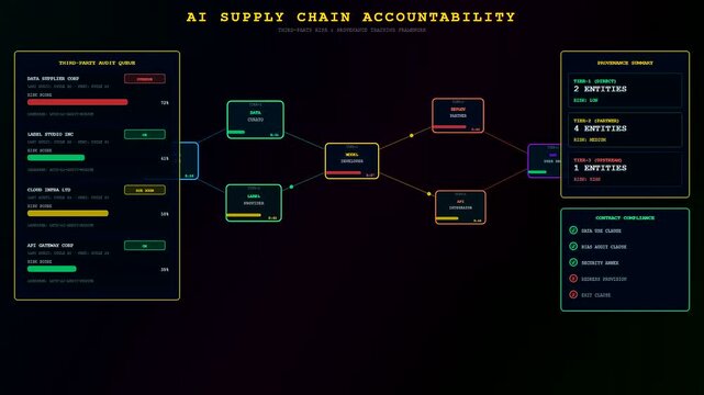 Complex digital maps showing ai accountability frameworks and data flow paths across a dark workspace interface representing modern logistical systems for software auditing and analytics