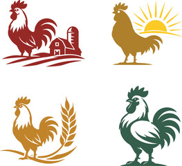 Rooster farm logo vector set, poultry and agriculture emblems © Netsolbiz