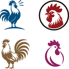Rooster logo concepts vector set, morning crow and poultry head icons © Netsolbiz