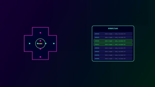 A dynamic api integration visualization displays sequential server logs and data packets pulsing through a neon geometric interface representing complex digital network traffic flow patterns