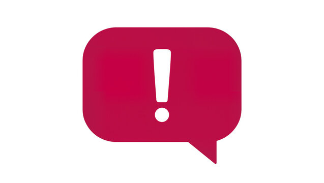 Isolated red message bubble icon with bold exclamation mark for urgent notification