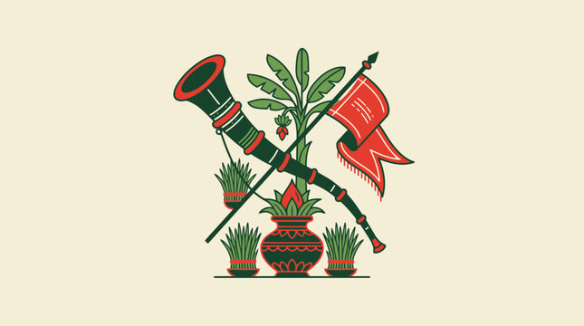 Assamese Bihu Festival Traditional Cultural Symbol Illustration