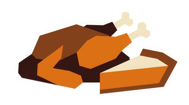 Food - Geometric Thanksgiving turkey and pumpkin pie slice illustration