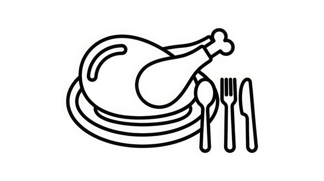 Food - Roast turkey on plate with cutlery vector illustration