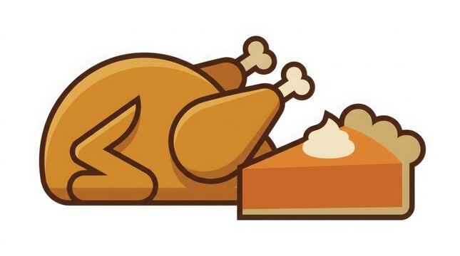 Food - Vector illustration of Thanksgiving roast turkey and pumpkin pie slice