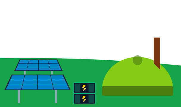Solar panels and biogas plant generating clean energy