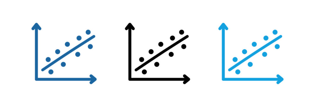 Linear regression scatter plot icons showing data correlation and trend analysis.