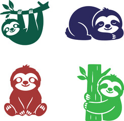 Fototapeta premium Cute sloth character vector logos, funny lazy animal icons set