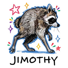 Fototapeta premium Jimothy Raccoon The Feral Legend Team Jimothy Seattle, Washington Summer T-shirt Design Illustration