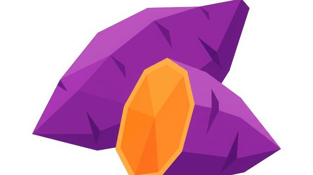 Food - Low Poly Geometric Sweet Potato with Purple Skin and Orange Flesh Cross Section Vector Illustration