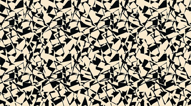 Seamless abstract pattern of sharp black geometric shapes on beige