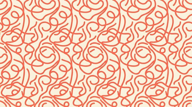 Abstract seamless pattern with red hand drawn swirls on cream background