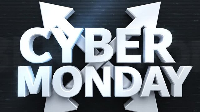 White 3D Cyber Monday text on dark textured background