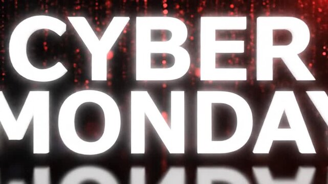 White Cyber Monday text on red glittery background with reflection