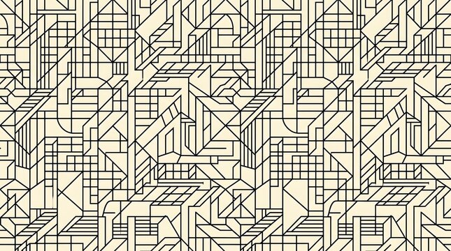 Intricate black geometric line art pattern on cream background