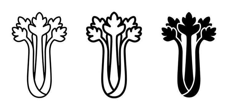 Celery Icons: Outline, Line Art, and Solid Black Vector Graphics