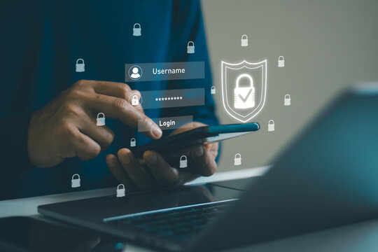 Secure mobile login password authentication, digital identity protection on smartphone. Cybersecurity, online privacy, encrypted access, data security, user verification, secure authentication concept
