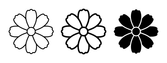 Obraz premium Simple Floral Icons Set: Outline and Silhouette Flower Graphics for Design Projects