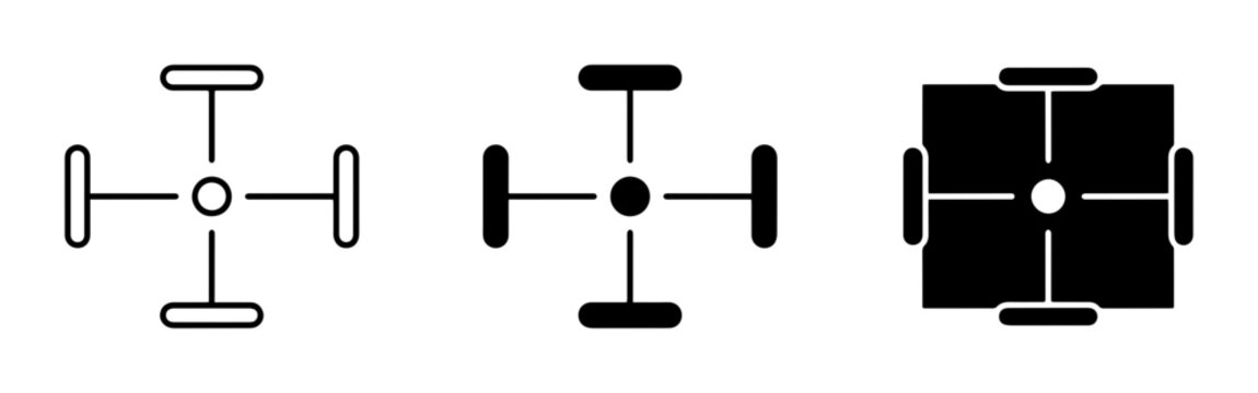 Car Wheel Icons, Vehicle Drive Systems, Automotive Symbols Set
