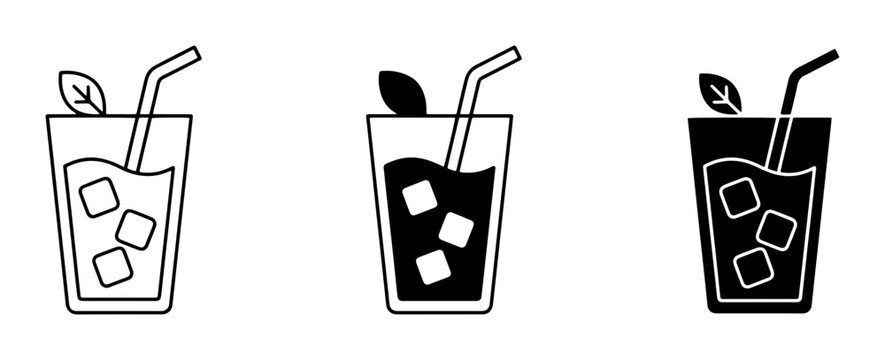 Refreshing Iced Drinks Icons, Cold Beverages Vector Graphics, Summer Cocktails Set, Refreshment Illustrations