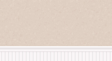 Wall texture with white molding, wainscoting wood panel. Room interior with beige plaster and wainscot decor. Beadboard trim pattern, seamless horizontal background. Vintage bg, vector illustration © chizhovao