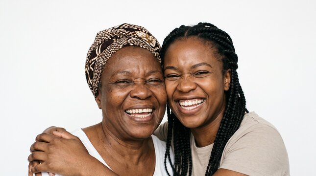 Joyful African mother and daughter embracing and laughing together