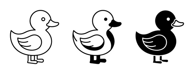Fototapeta premium Duck icon set for baby and kids themes outline, solid and color styles, white background