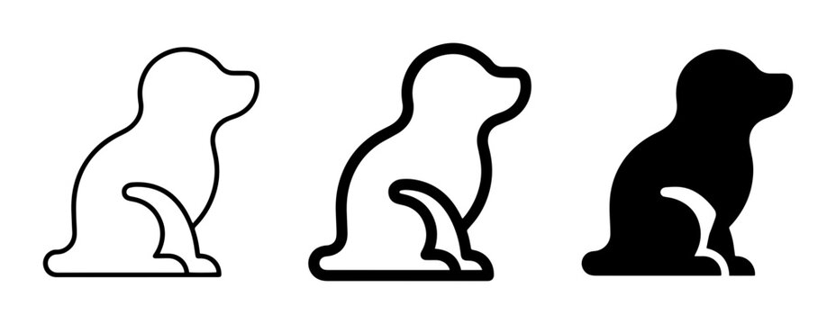 3 Dog Icons Outline Silhouette Flat, for Pet Care