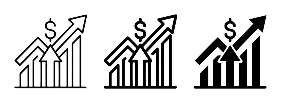 3 bar chart growth icons with dollar sign, UI and web interface design