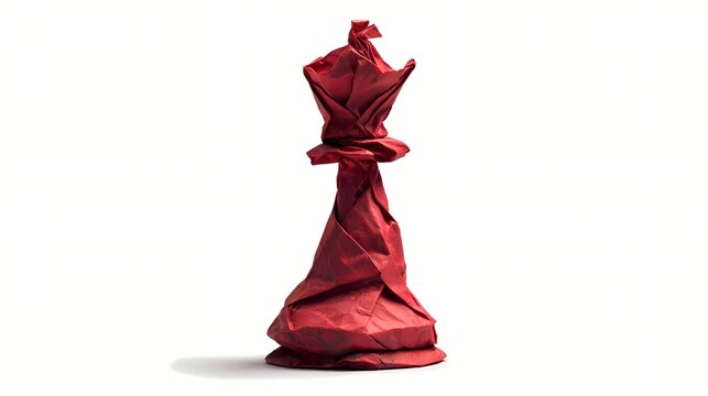 Chess queen piece is made of red paper.