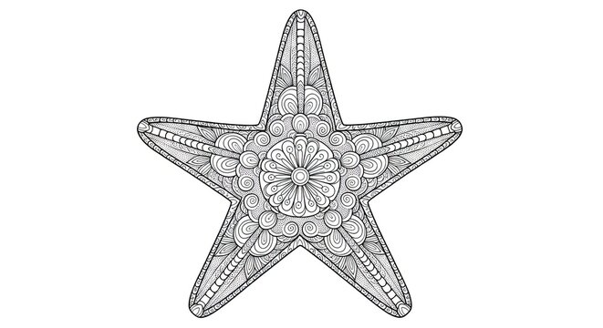 Intricate Starfish Illustration - Detailed Marine Life Line Art