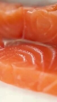 Fresh Raw Salmon Fillet Slices Close Up