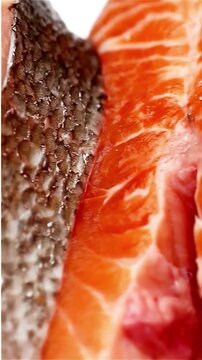 Close up view of raw fresh salmon fish meat