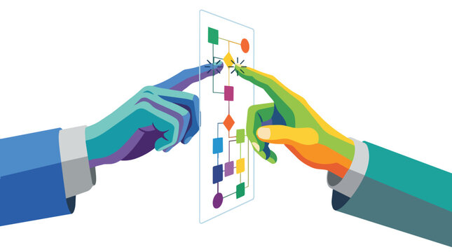 Interactive workflow diagram and digital business process collaboration flat vector illustration for enterprise management consulting