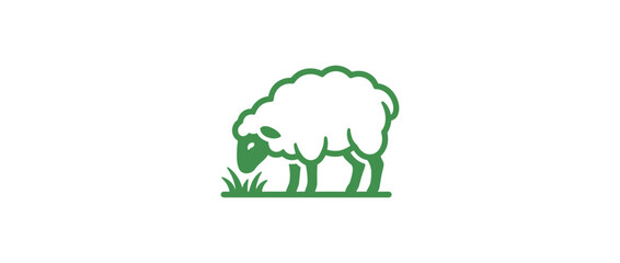Green sheep grazing on grass, simple graphic illustration © askew