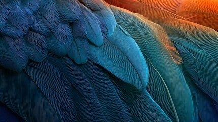 Obraz premium Macro detail of vibrant blue parrot feathers with warm highlights. Ideal for nature, biology, and abstract texture.
