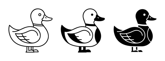 Fototapeta premium 3 Duck Icons Outline Solid Silhouette, for Animal and Nature Themes