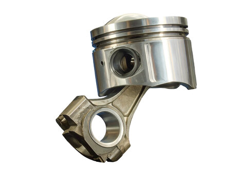 High-performance internal combustion engine piston and connecting rod assembly