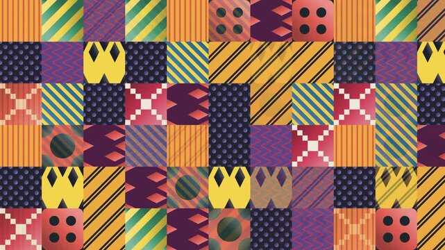 Seamless bauhaus pattern loop in yellow, black, orange - modern animated 4K motion background for video editing, social media and presentation