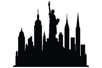 Fototapeta premium New York City Skyline Black Silhouette Vector Illustration