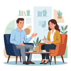 Obraz premium Therapy Session: Patient Confiding in Counselor in a Modern, Comfortable Office Setting