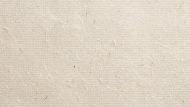 High resolution close-up of natural recycled handmade paper featuring a unique cream-colored texture with embedded organic fiber flecks and subtle deckle edges for a minimalist design project.
