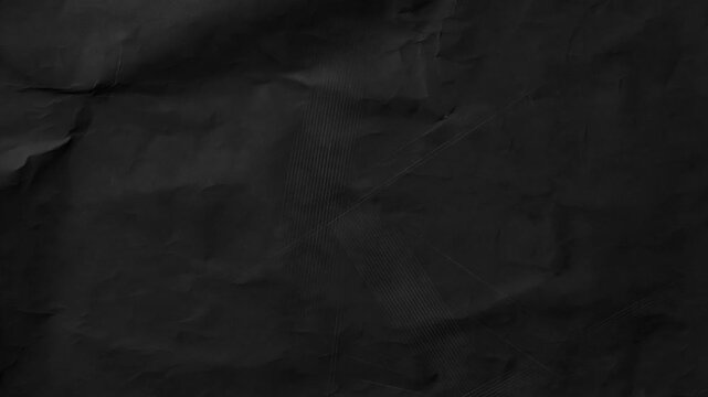 High resolution black paper texture featuring organic crumpled folds and subtle intersecting thin white lines. A sophisticated dark aesthetic perfect for modern web design, digital art